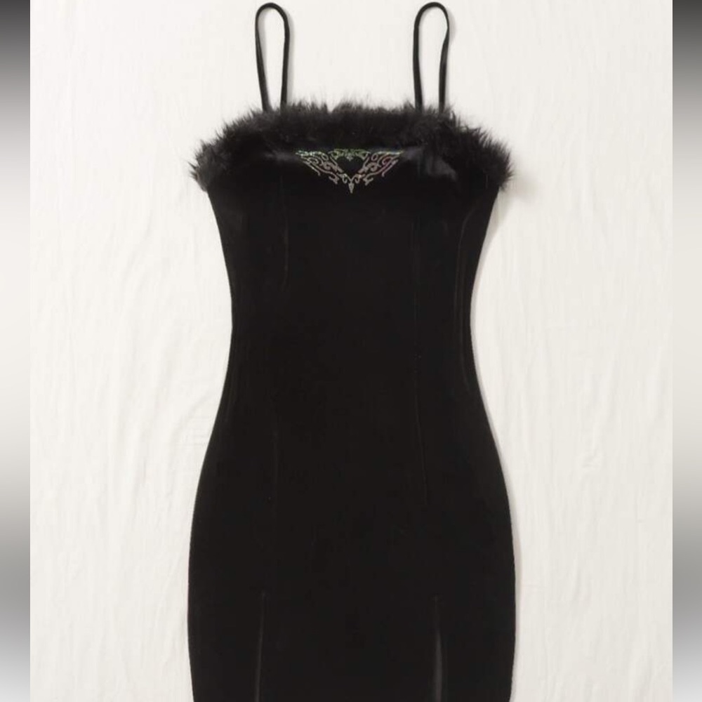 Black Velvet Dress with fluffy top hem